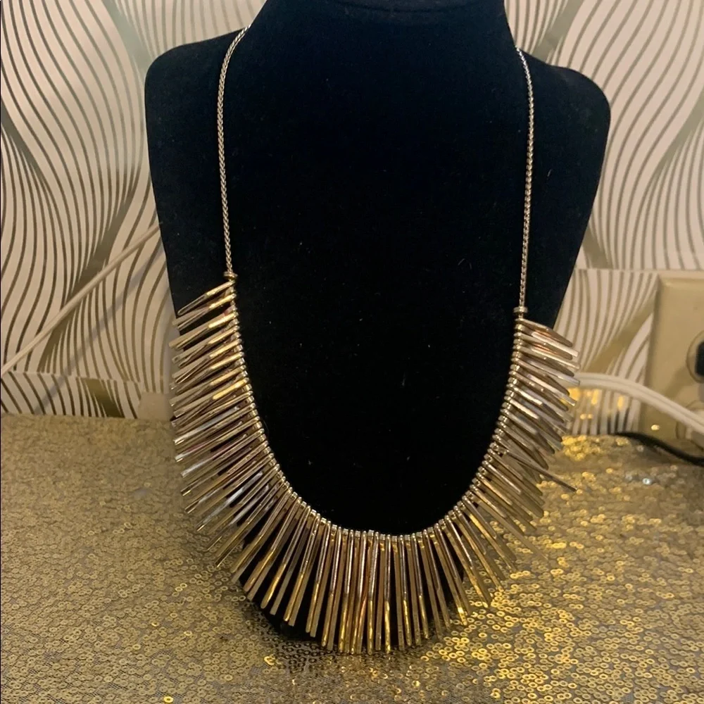 Signed Natasha Gold Triangle Bar Modernist Necklace